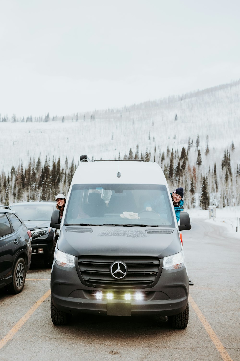 Black Mercedes Sprinter van, front view